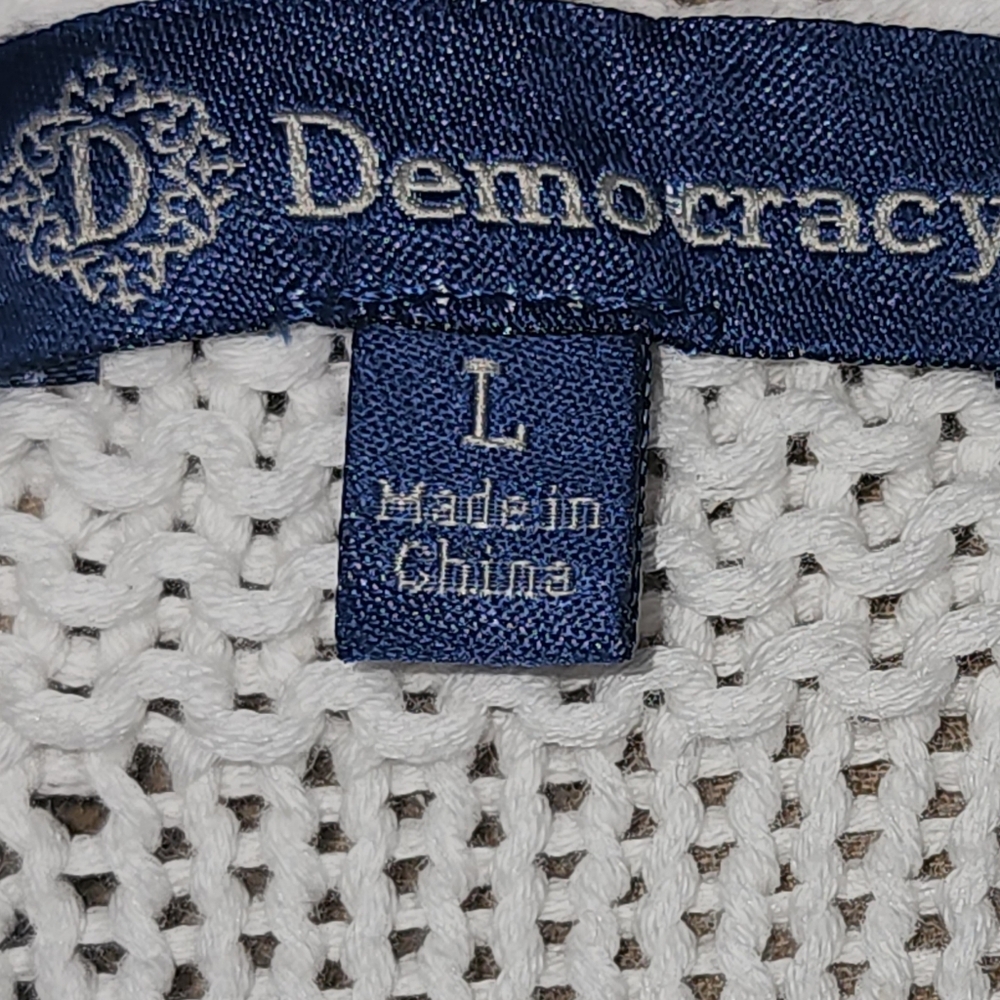 DEMOCRACY Flutter Sleeve V-Neck Mixed Media Top with Die Cut Embroidery - Picture 9 of 9